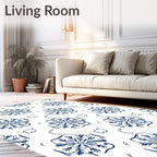 Classic Blue Floral Outline Rug