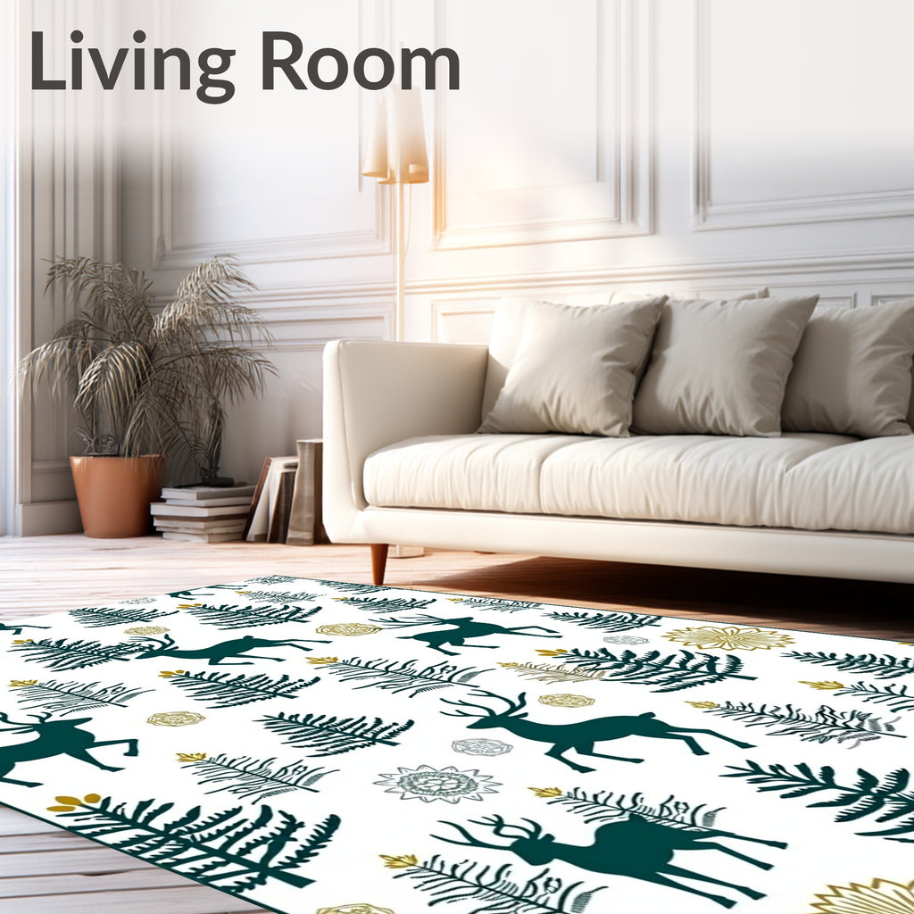 Winter Deer Forest Gold Medallion Rug