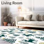 Winter Deer Forest Gold Medallion Rug