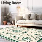 Elegant Teal Floral Scrollwork Rug