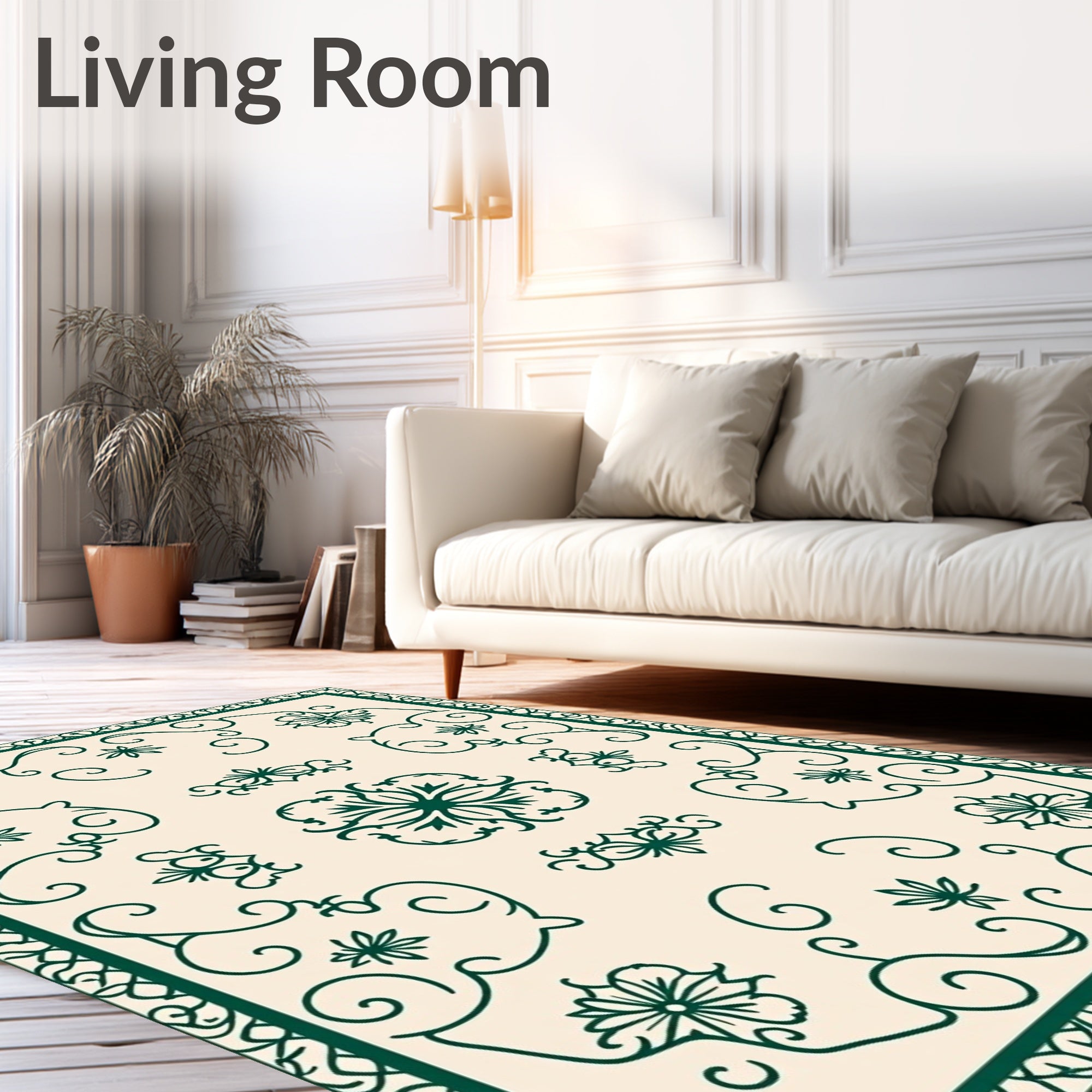 Elegant Teal Floral Scrollwork Rug