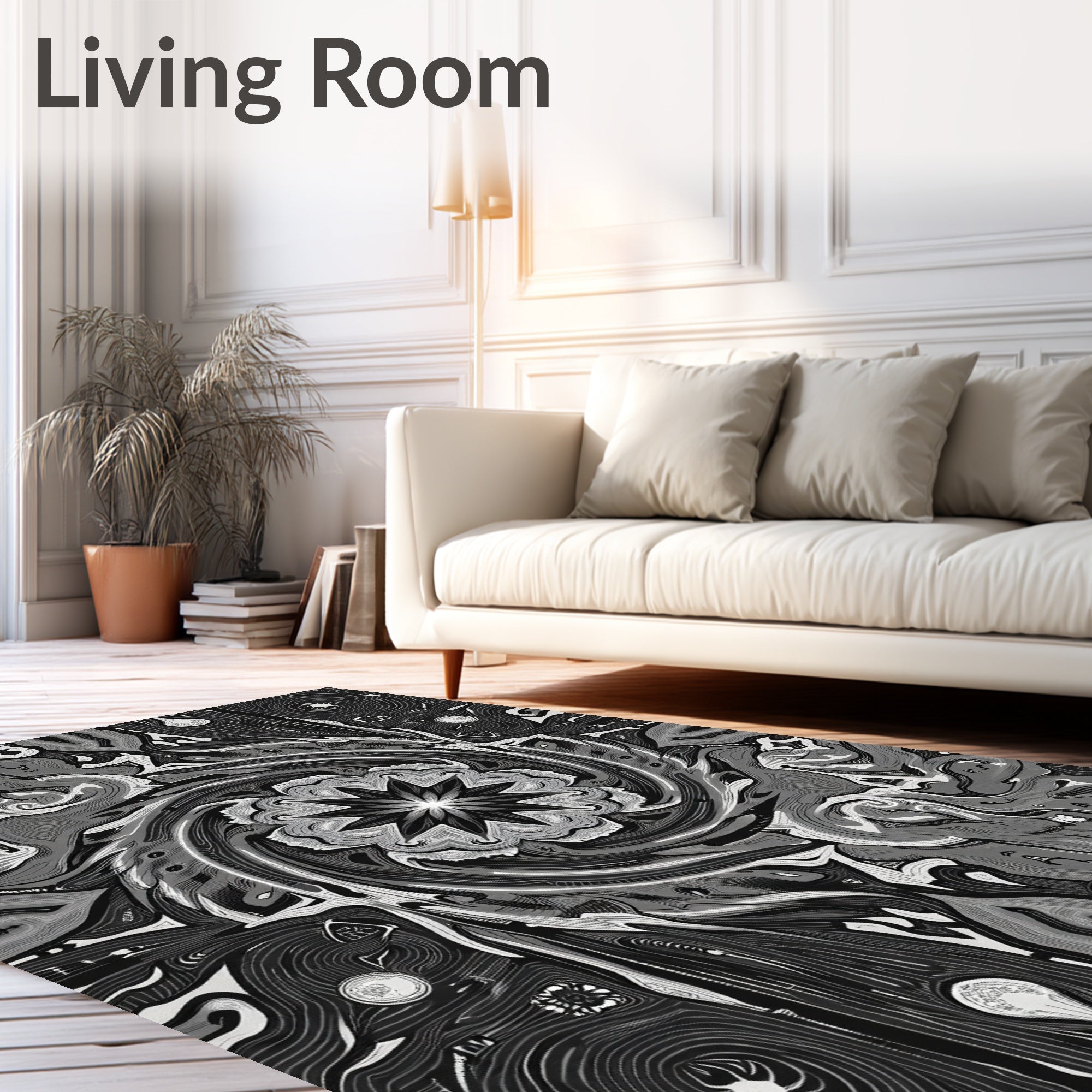 Monochromatic Swirl Floral Embrace Rug