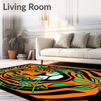 Bold Orange Tiger Face Emerald Accents Rug