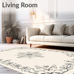 Cream Floral Vine Decorative Border Rug