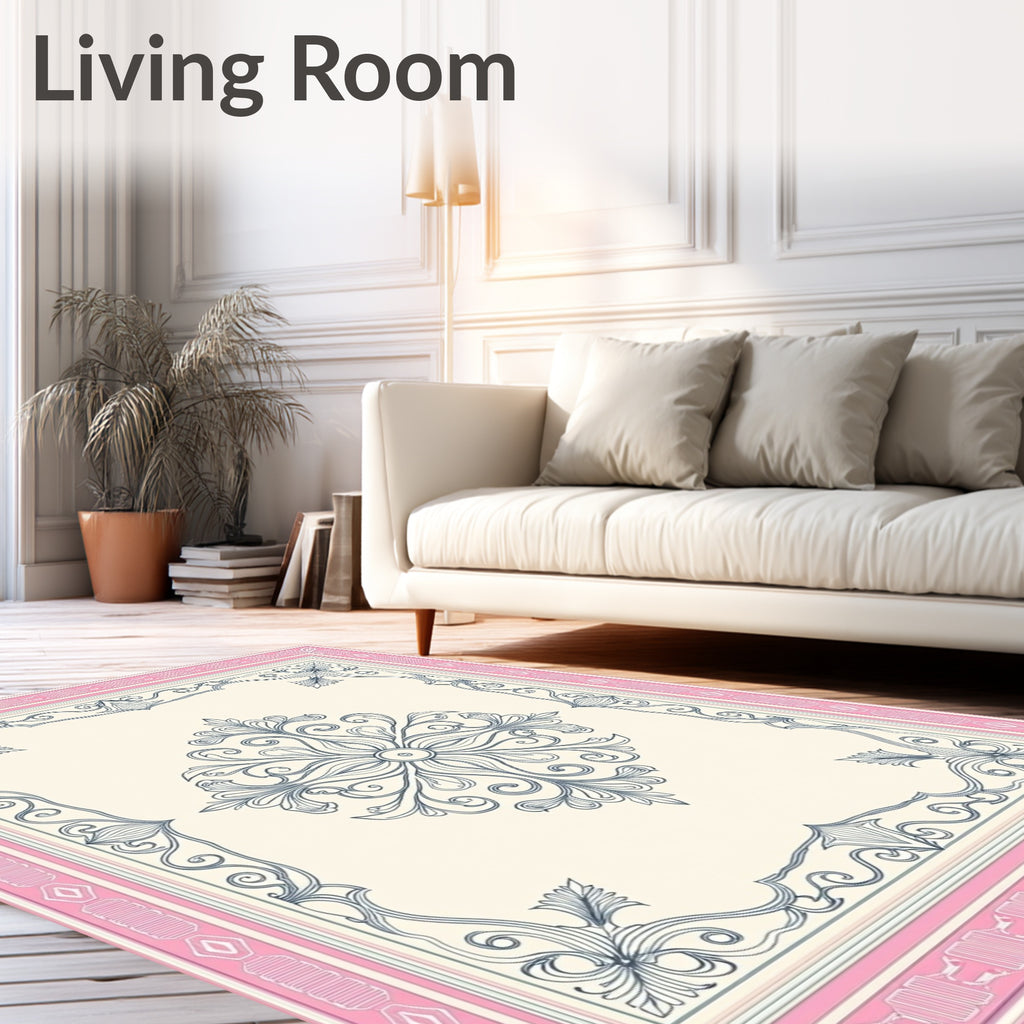 Pink Ivory Vintage Floral Medallion Rug