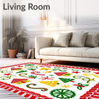 Whimsical Christmas Houses Candy Canes Trees Rug