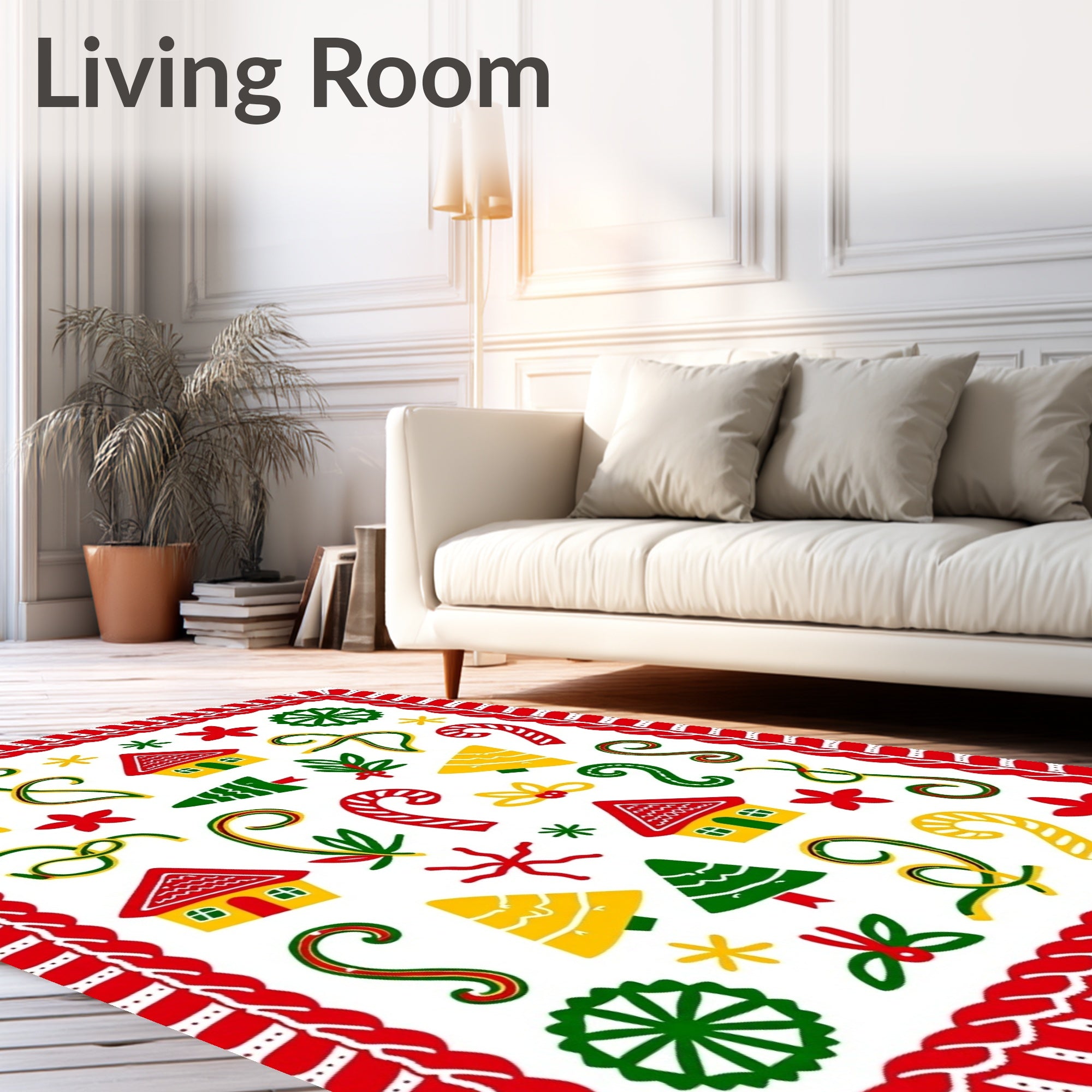 Whimsical Christmas Houses Candy Canes Trees Rug