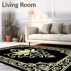 Black Golden Lotus Floral Frame Rug