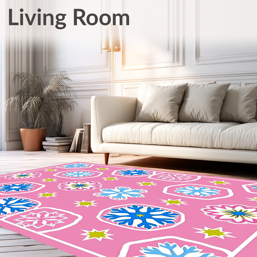 Pink Indigo Geometric Starburst Arrangement Rug