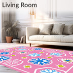 Pink Indigo Geometric Starburst Arrangement Rug