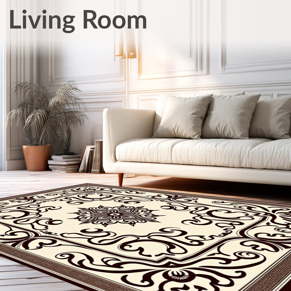 Ornate Dark Brown Floral Medallion Rug