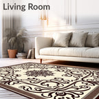Ornate Dark Brown Floral Medallion Rug