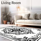 Classic Black White Scrollwork Medallion Rug