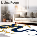 Majestic Blue Gold Dragon Silhouette Rug