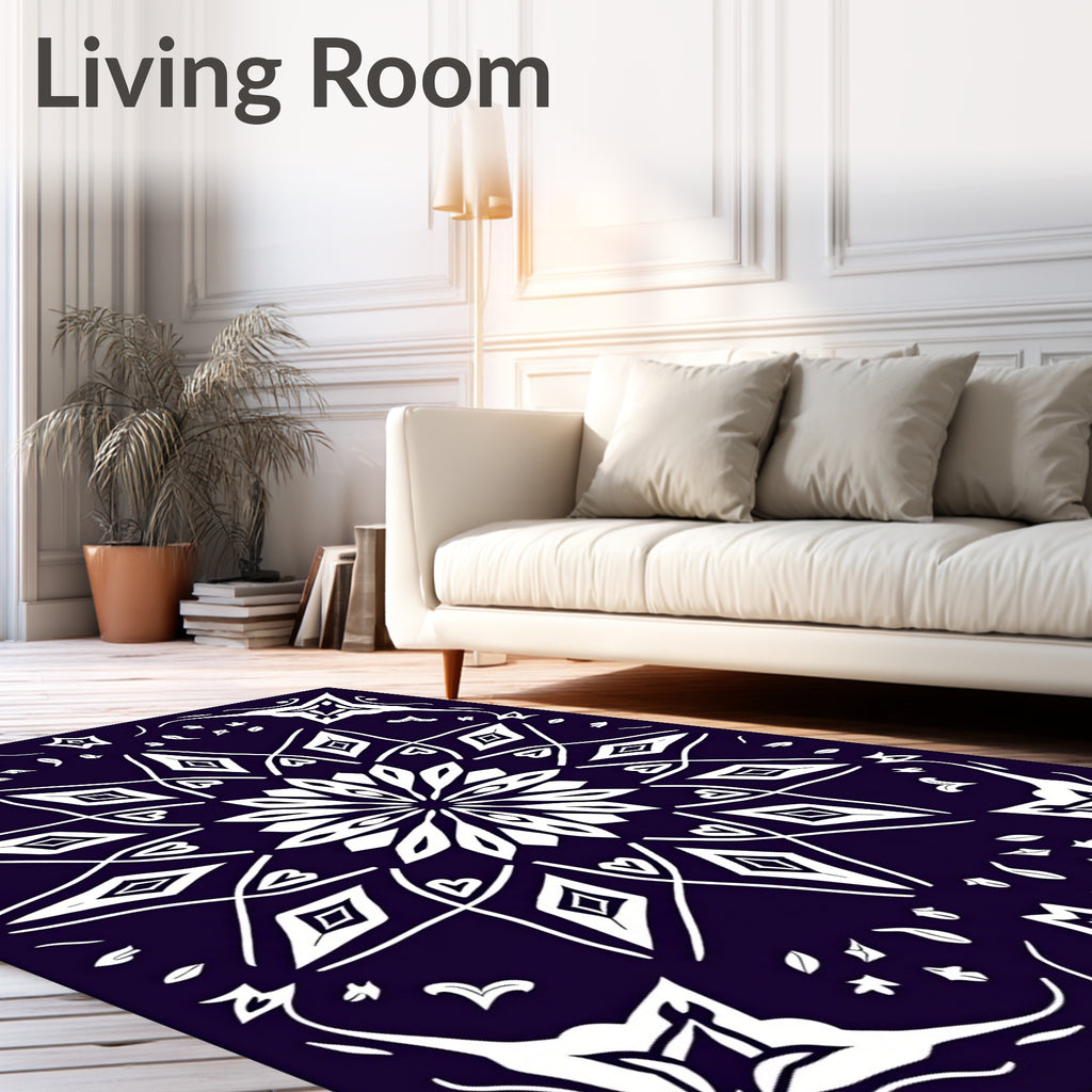 Deep Indigo White Geometric Starburst Rug