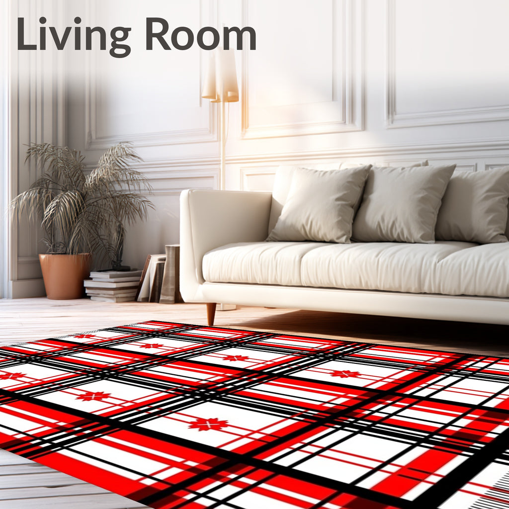 Bold Red Black Plaid Floral Accents Rug