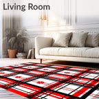 Bold Red Black Plaid Floral Accents Rug