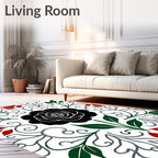 Bold Black Rose Garden Scroll Rug