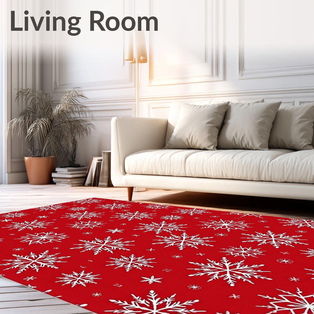 Vibrant Red Snowflake Collage Rug