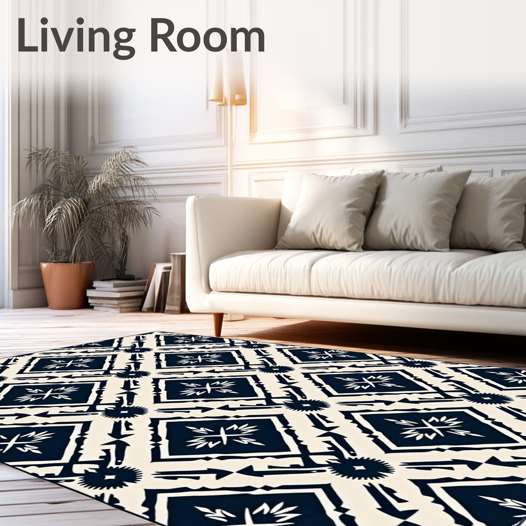 Navy Cream Diamond Tribal Medallion Rug