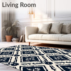 Navy Cream Diamond Tribal Medallion Rug