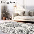 Vintage Black Floral Medallion Border Rug