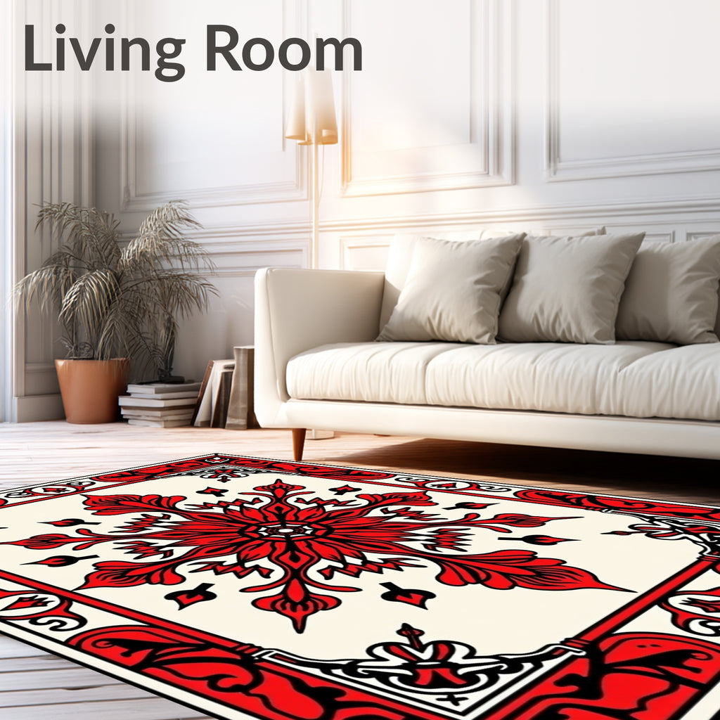Crimson Floral Centerpiece Red Border Rug