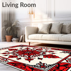 Crimson Floral Centerpiece Red Border Rug