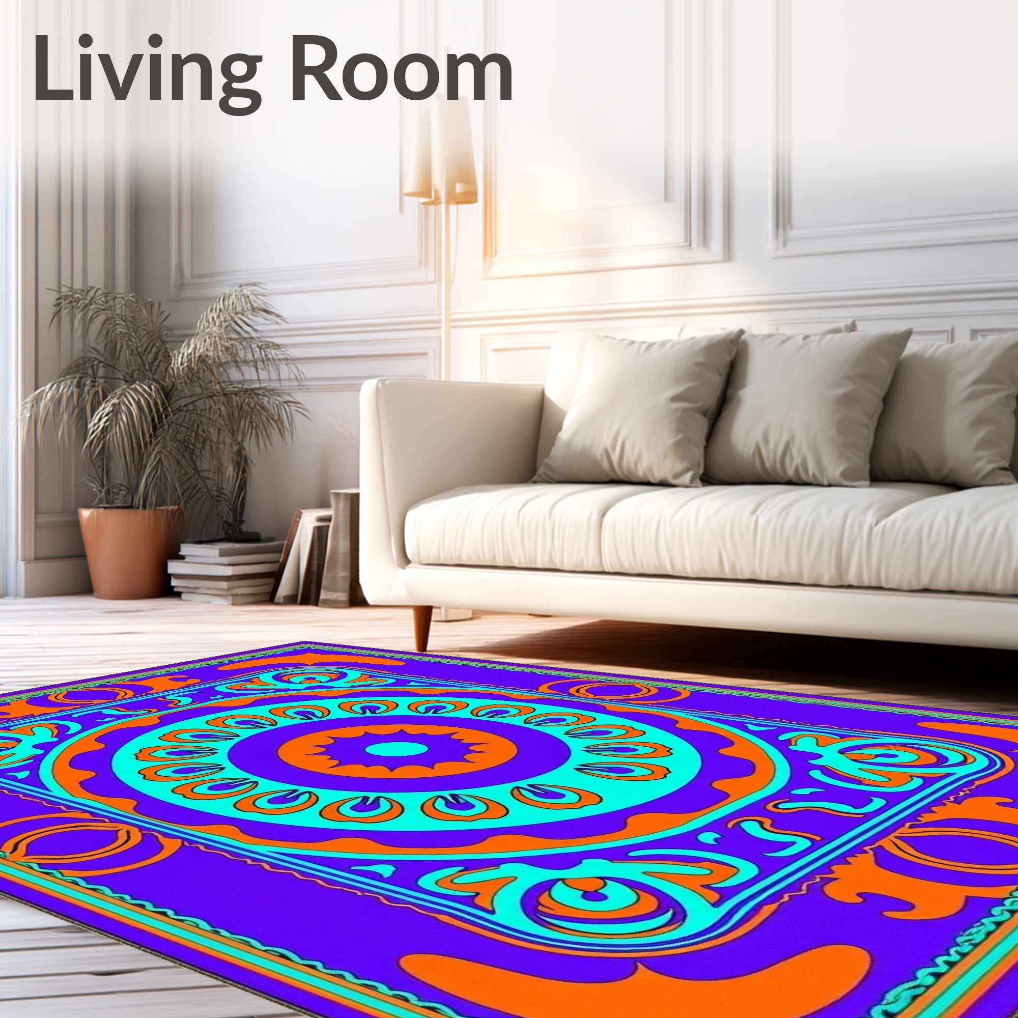 Vibrant Violet Orange Teal Medallion Rug