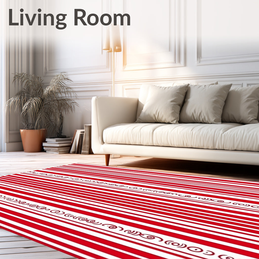 Bold Red White Vertical Stripe Collection Rug