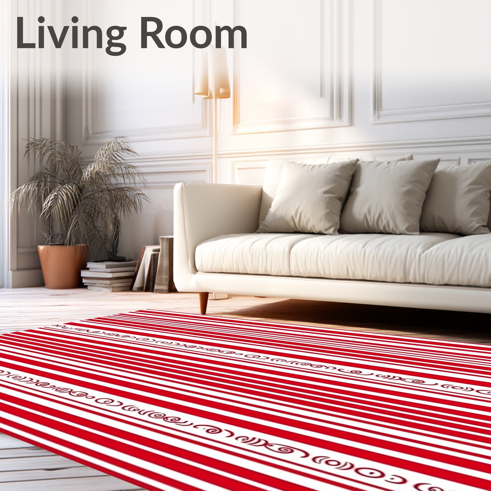 Bold Red White Vertical Stripe Collection Rug