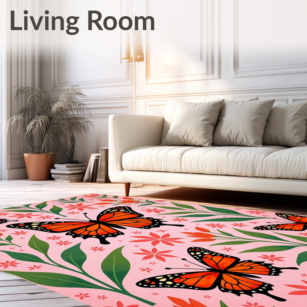 Whimsical Orange Monarch Butterflies Garden Rug