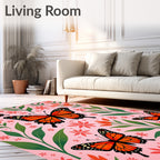 Whimsical Orange Monarch Butterflies Garden Rug