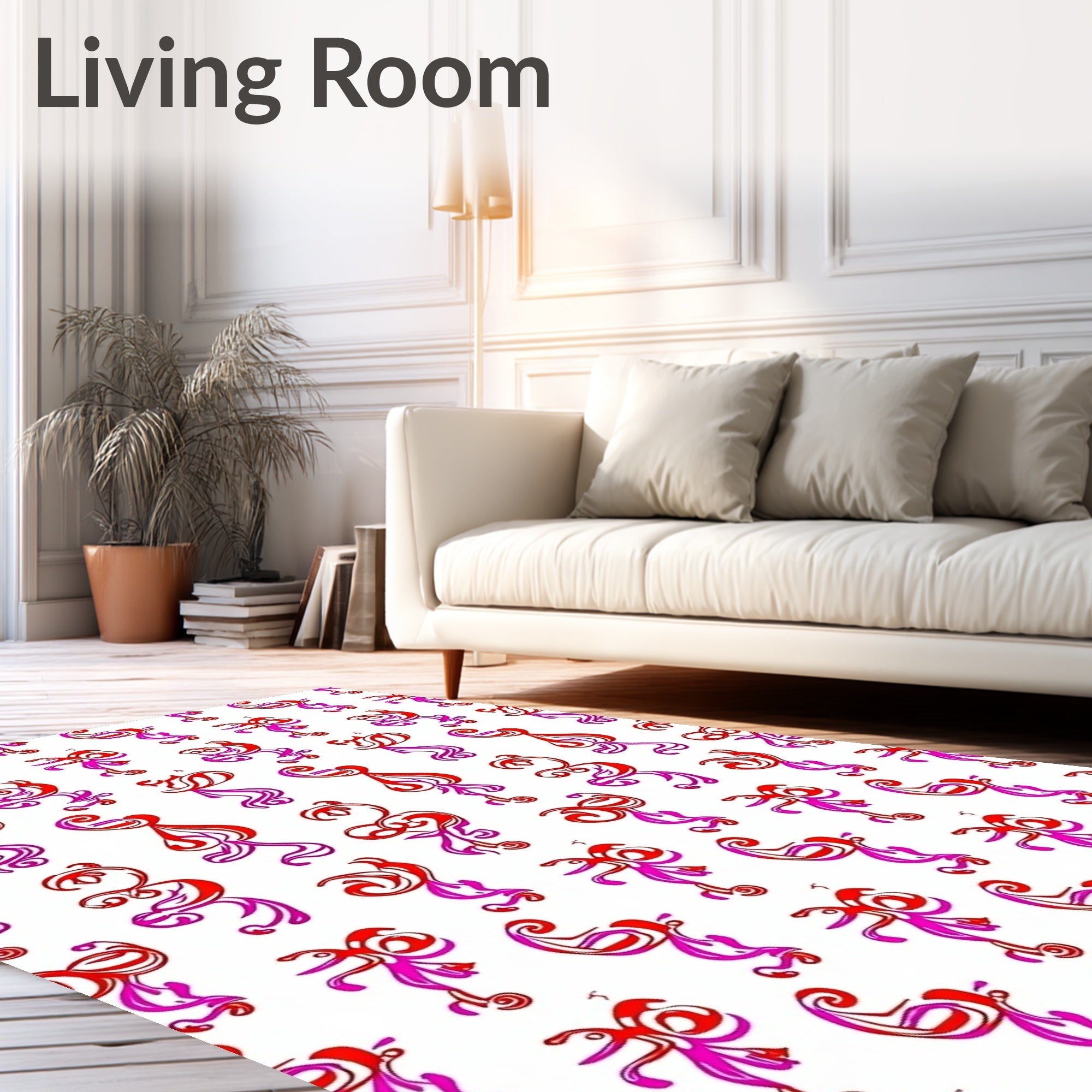 Ornate Red Pink Abstract Shape Rug