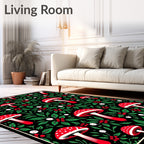 Whimsical Red Mushroom Christmas Holly Rug