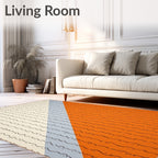 Diagonal Cream Orange Gray Strokes Rug