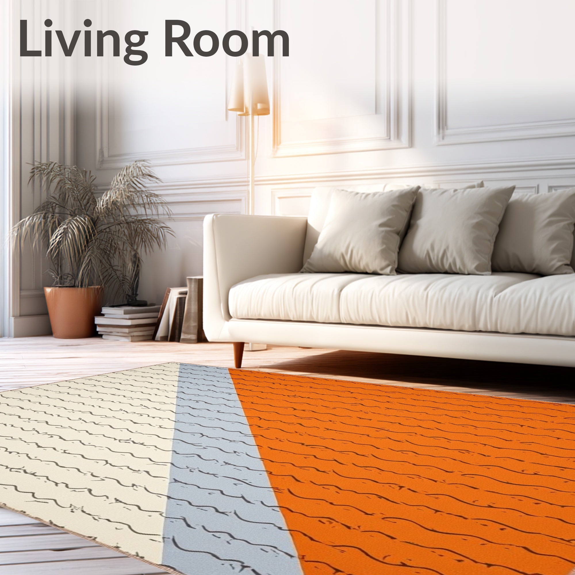 Diagonal Cream Orange Gray Strokes Rug