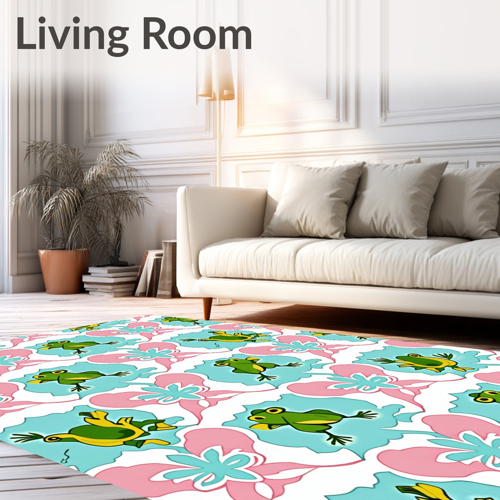Charming Green Frogs Pink Bows Rug