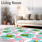 Charming Green Frogs Pink Bows Rug