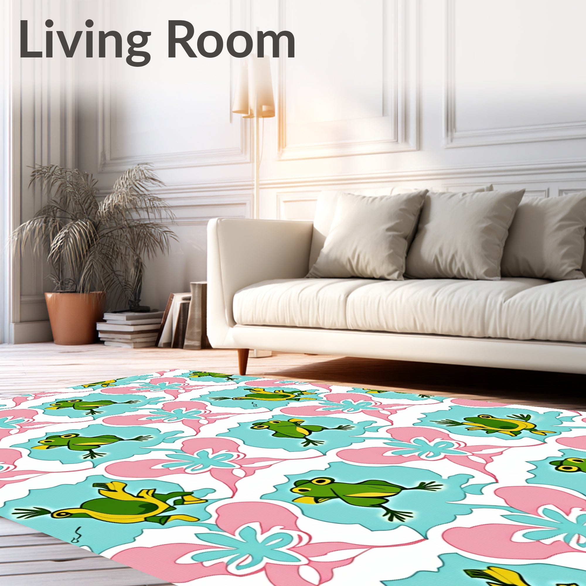Charming Green Frogs Pink Bows Rug