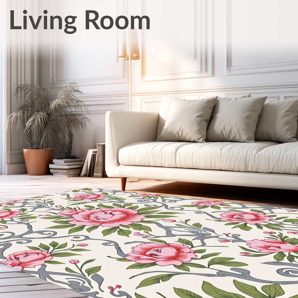 Victorian Pink Peony Floral Vine Rug
