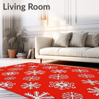 Winter White Snowflakes on Red Background Rug