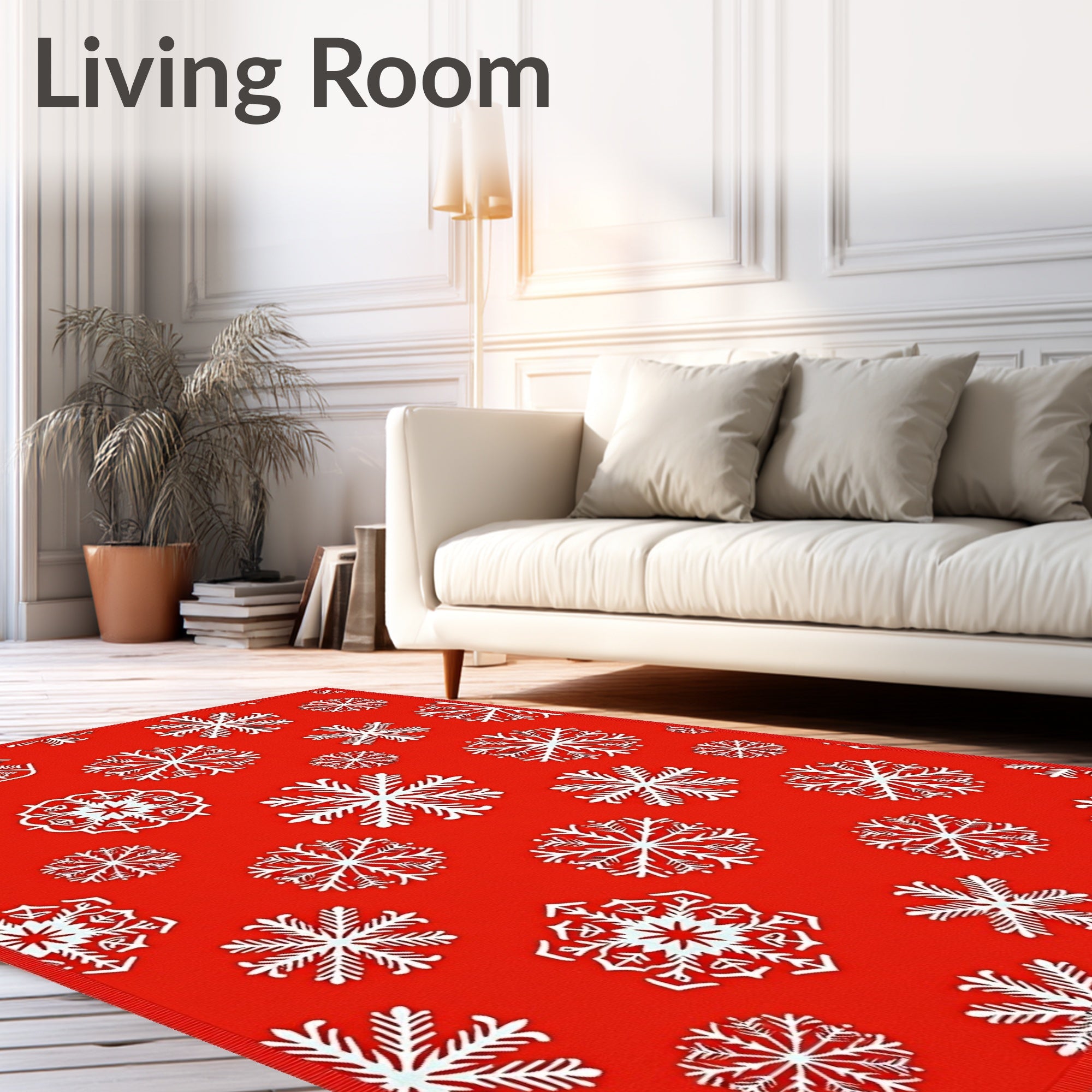 Winter White Snowflakes on Red Background Rug