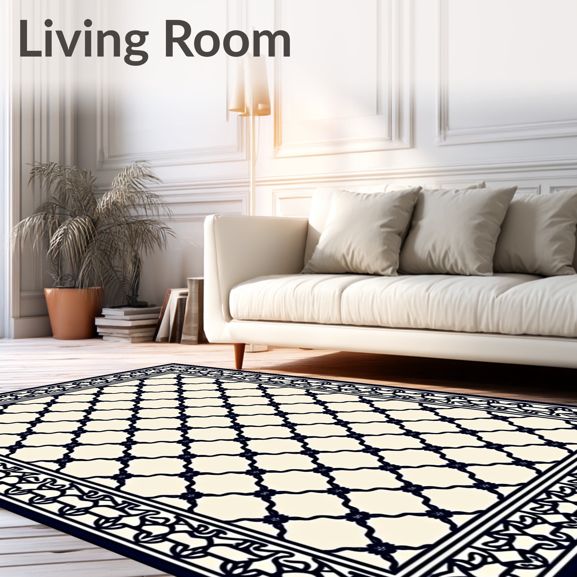 Elegant Ivory Lattice Border Rug