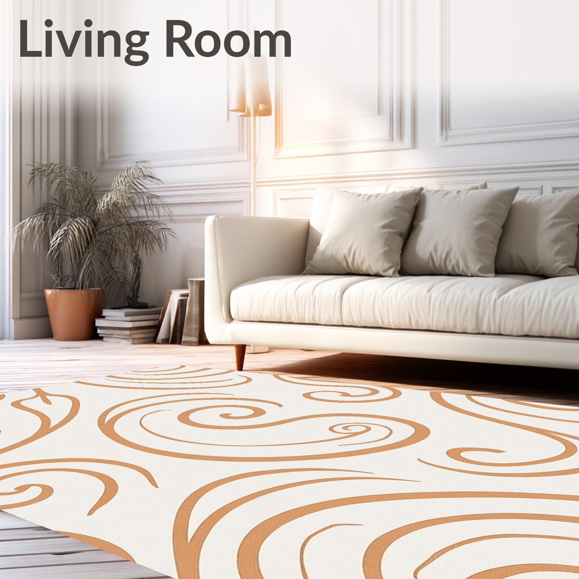 Golden Swirls On Cream Backdrop Rug