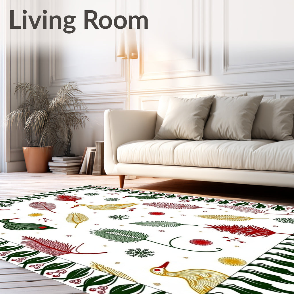 Whimsical Red Green Yellow Duck Feathers Rug