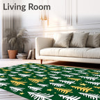 Green White Gold Forest Pines Rug