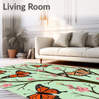Whimsical Orange Butterfly Cherry Blossom Rug