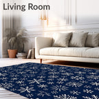 Navy Blue White Snowflake Collage Rug