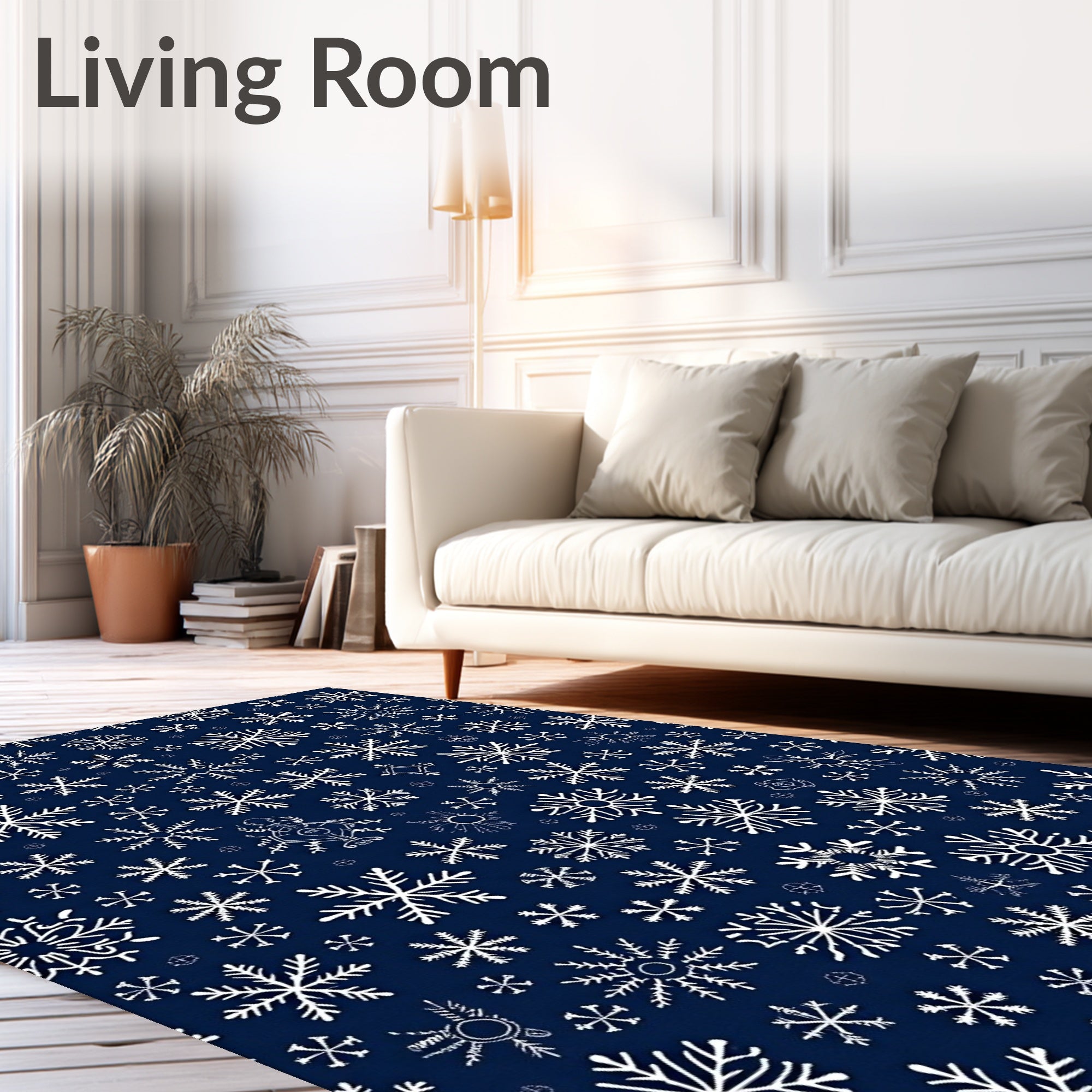 Navy Blue White Snowflake Collage Rug